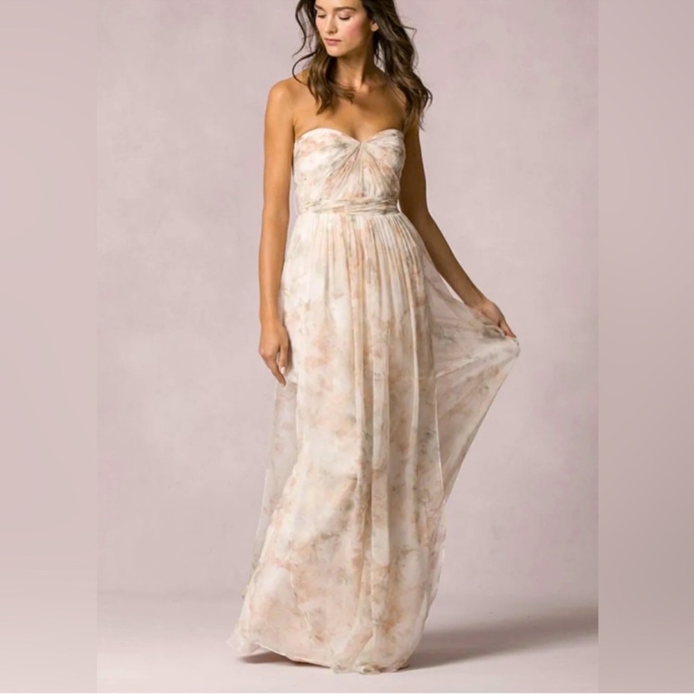 Jenny Yoo Collection Watercolor Nyla Floral Strapless Dress Maxi Bridesmaid - Picture 3 of 14